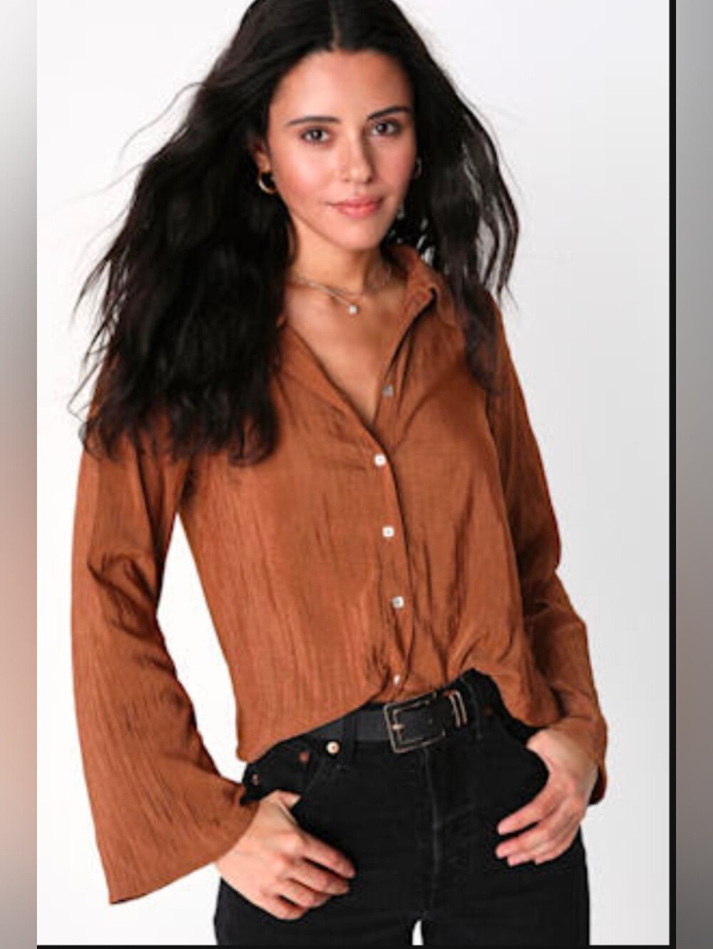 Lulu's Brown Textured Button-Front Shirt